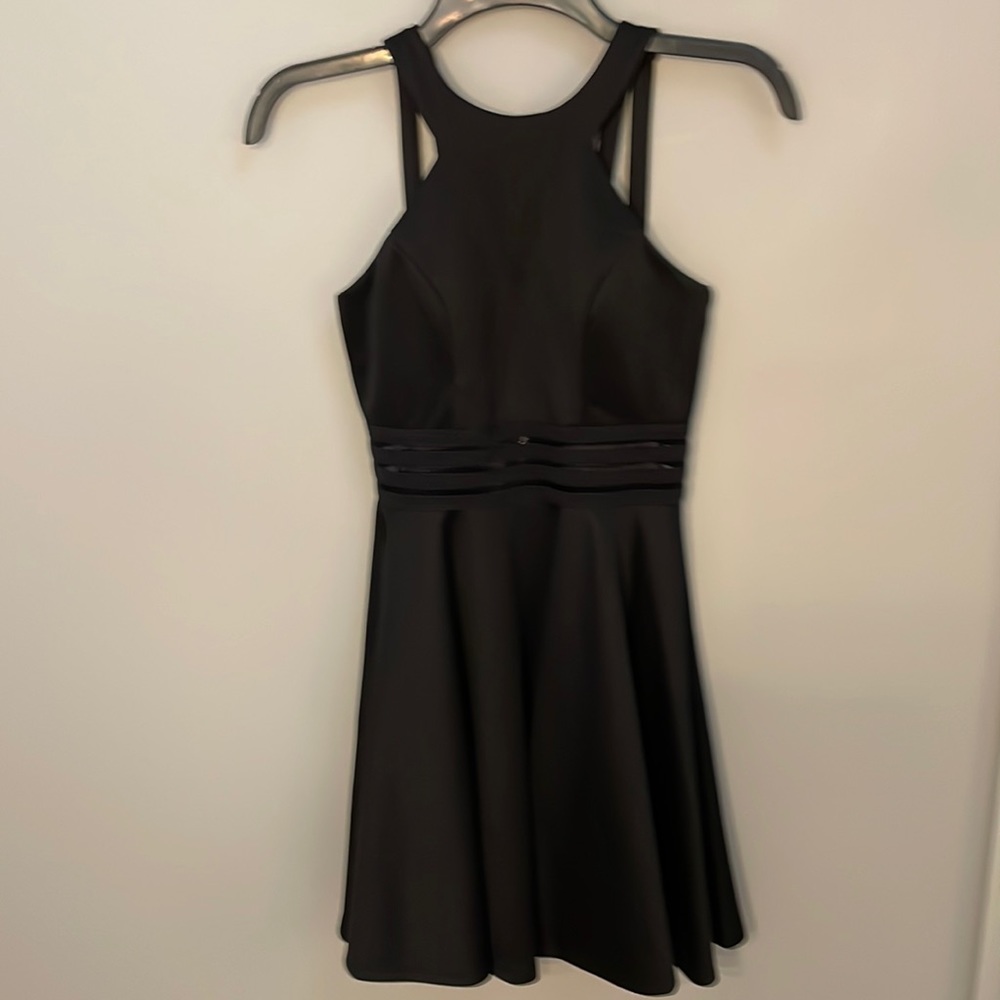 CITY STUDIO Juniors' Black Illusion-Waist Scuba Fit & Flare Dress